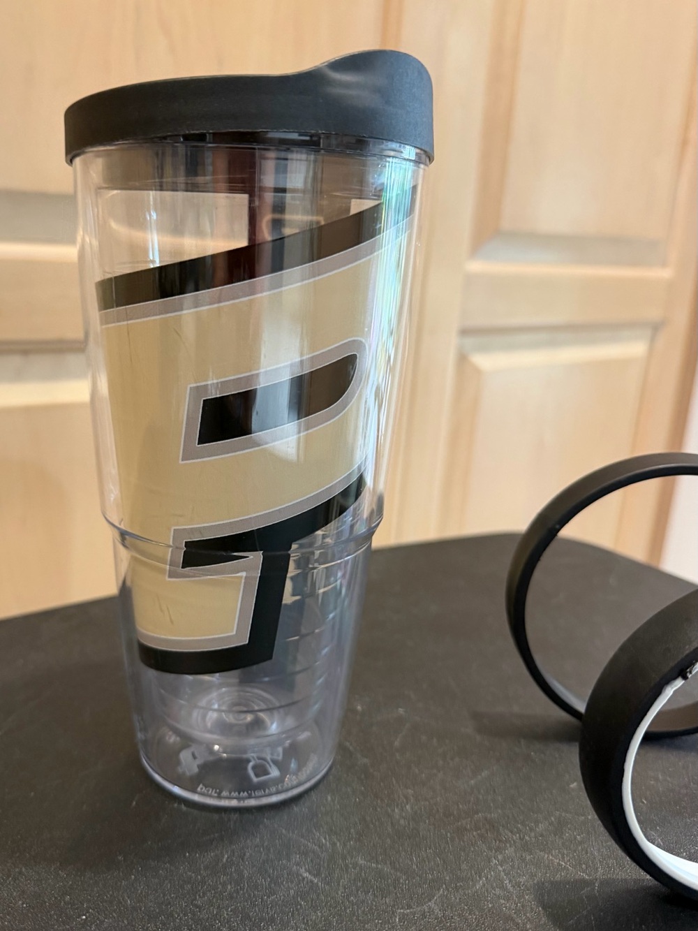 tervis Purdue University Travel Tumbler with Black Lid & detachable handle.